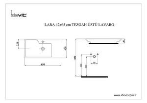  TEZGAH ÜSTÜ LARA 42X65 LAVABO BEYAZ